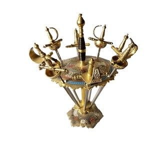 Vintage Brass 8 Sword Appetizer Hors D'oeuvre Pick Set